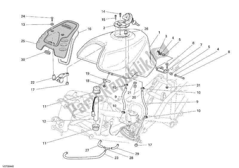 All parts for the Fuel Tank of the Ducati Sport ST4 S 996 2005